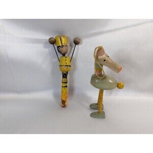 Lot of 2 Vintage Wooden Clacker and Crib Hanging toys. 6.5 inches.